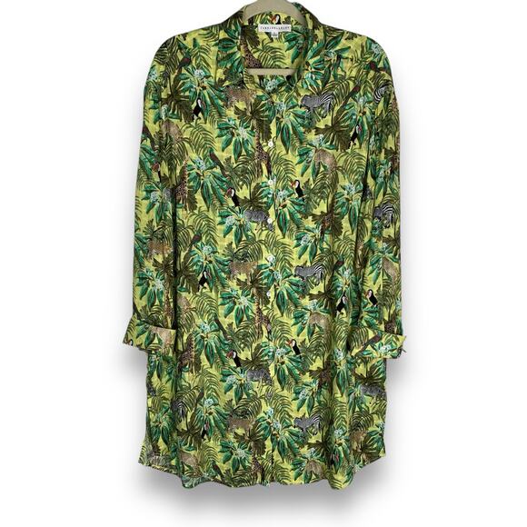 Jane + Delancey Safari Shirt Dress Jungle Animal Print Button Size Large - Picture 12 of 13